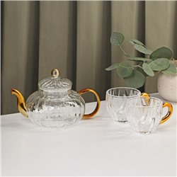 Набор чайный из стекла «Диана в золотом», 3 предмета: чайник 550 м, 2 кружки 150 мл