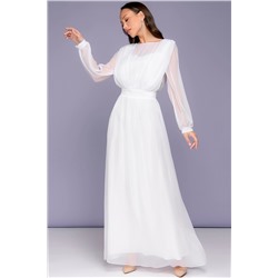 Белое платье макси с объёмными рукавами