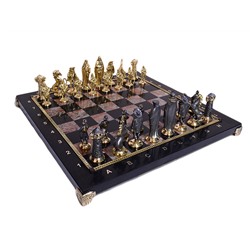 Шахматы подарочные из камня долерит, креноид и бронзы "Средневековье", 400*400мм