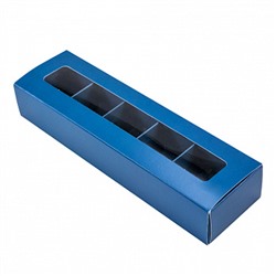 Коробка для 5 конфет с окном 20*5,5*3,5 см, Синяя