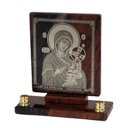 Икона из обсидиана "Богородица Тихвенская" 2-е свечи 90*35*95мм