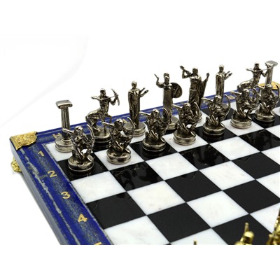 Шахматы подарочные с лазуритом "Лучники" 335*335*90мм