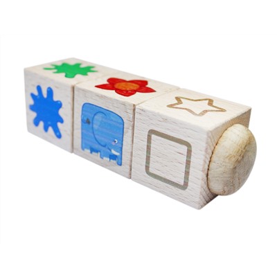 Кубики деревянные на оси «Учим  цвета и формы» (3 кубика)