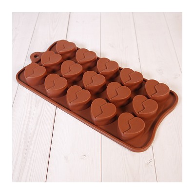 Форма силиконовая для шоколада "Сердце" (молния) 20*10 см, 15 ячеек