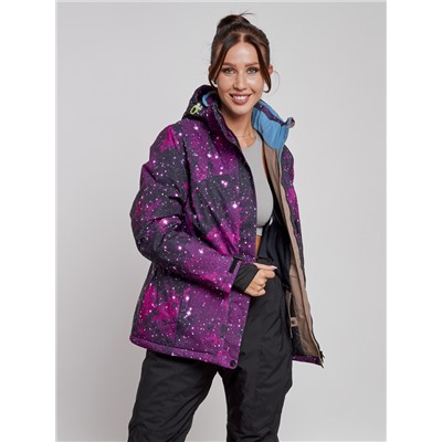Горнолыжная куртка женская зимняя большого размера бордового цвета 3517Bo