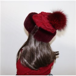 Комплект шапка+снуд "Бини-2" мех норка, цвет красный