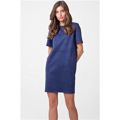 Платье замшевое с коротким рукавом синее