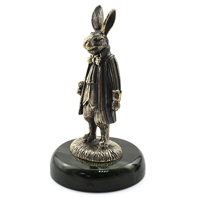 Статуэтка из бронзы "Кролик деловой" на нефрите 80*80*135мм