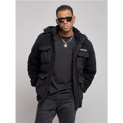 Плюшевая куртка мужская с капюшоном молодежная черного цвета 88636Ch