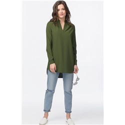 Блузка удлиненная с воротником стойкой зеленая