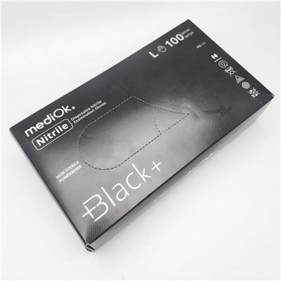 Mediok Перчатки нитриловые смотровые одноразовые неопудренные / Nitrile Optima, размер L, черный, 50 пар (100 штук)
