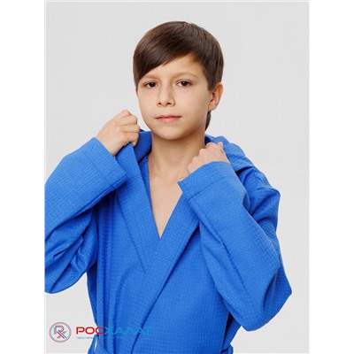 Подростковый вафельный халат с капюшоном синий В-18 (16)
