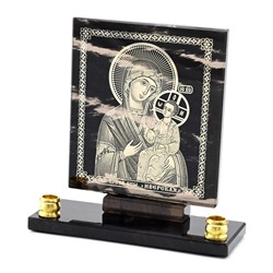 Икона из обсидиана "Богородица Иверская" 2-е свечи 90*35*95мм