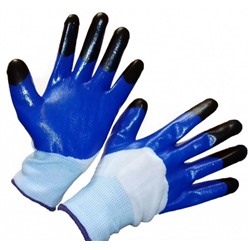 Перчатки хоз. Нейлоновые с 2-м нитриловым покрытием синие/Черные пальцы