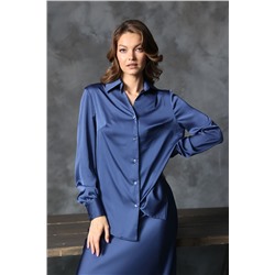 Блузка шёлковая тёмно-синяя