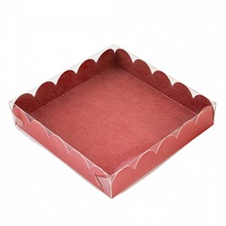 Коробка для печенья 15*15*3 см, Красная с прозрачной крышкой
