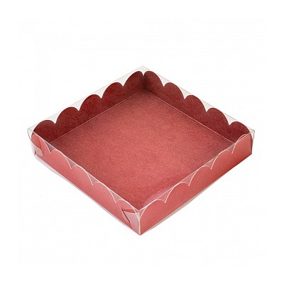 Коробка для печенья 15*15*3 см, Красная с прозрачной крышкой