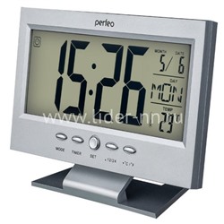 Часы-будильник Perfeo Set PF-S2618 время, температура, дата (серебро)