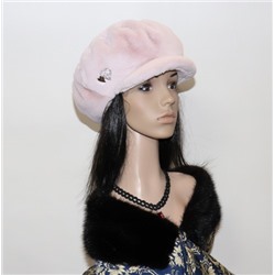 Женская шапка "Кепочка" экомех, цвет розовый жемчуг