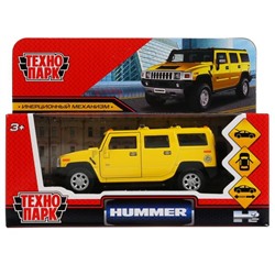 Технопарк. Модель "Hummer H2" 12 см, металл двери, багаж, инерц, желтый, кор. арт.HUM2-12-YE