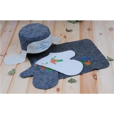 .Комплект 4 предмета (шапка  ушанка "С легким паром",2 рукавицы,коврик) НП Банные традиции