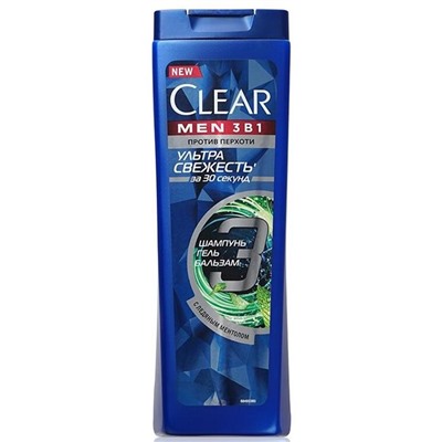 CLEAR Шампунь п/перхоти 400ml Men  3в1 Ультрасвежесть