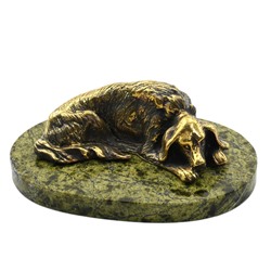 Собака Охотничья из бронзы на подставке из змеевика 80*60*40мм, 400гр