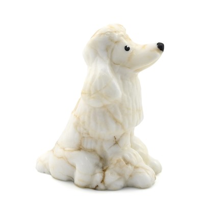 Скульптура из кальцита "Собака Пудель бел." 63*40*73мм