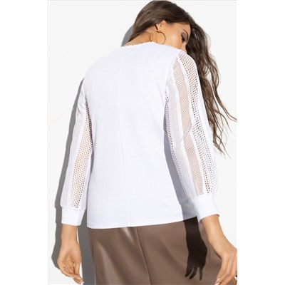 Белая трикотажная блузка с рукавами из гипюра