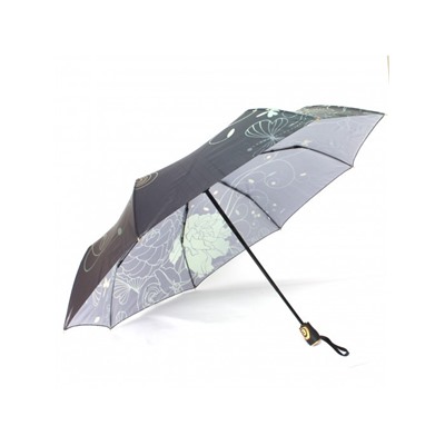 Зонт женский ТриСлона-L 3680 А,  R=60см,  суперавт;  8спиц,  3слож,   набивной "Эпонж",  панорамный,  зеленый 241650