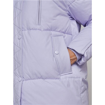 Зимняя женская куртка модная с капюшоном фиолетового цвета 52308F