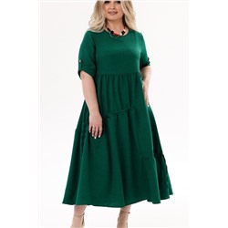 Длинное зелёное свободное платье