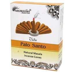 Vedic PALO SANTO Natural Masala Incense Cones, Aromatika (Ведик ПАЛО САНТО (Священное дерево), натуральные конусные благовония, Ароматика), уп. 10 конусов.