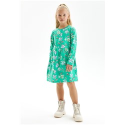 Трикотажное платье с принтом для девочки, цвет зеленый