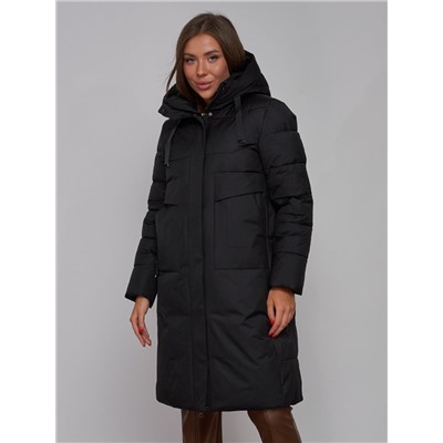 Пальто утепленное молодежное зимнее женское черного цвета 52331Ch