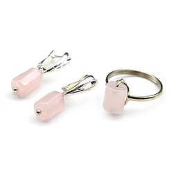 Кольцо и серьги с розовым кварцем,  размер-18