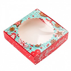 Коробка для печенья "Новогодние чудеса" с окном, 12*12*3 см
