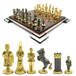 Шахматы из обсидиана с бронзовыми фигурами "Камелот" 400*400мм