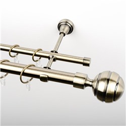 Карниз металлический стыкованный, 2-рядный "Омега", золото антик, гладкая труба, ø 25 мм  (kn-506)
