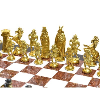 Шахматы подарочные из камня с металлическими фигурами "Викинги", 400*400мм