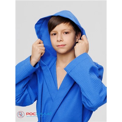 Подростковый вафельный халат с капюшоном синий В-18 (16)