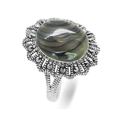 Кольцо из серебра марказит, перламутр, SL-AGA64