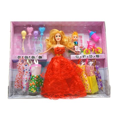 Кукла Мама в бальном платье + ребенок + одежда + аксессуары 42*33см / коробка RX977B-1