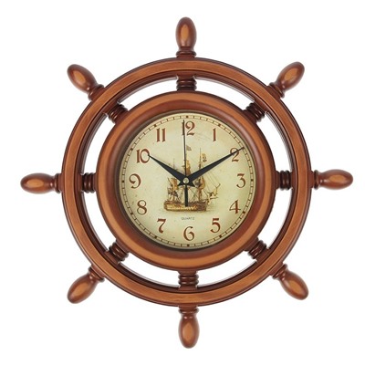 Часы настенные, серия: Море, "Штурвал", коричневая патина, d=35 см,
