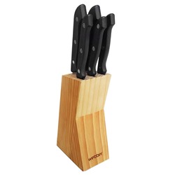 Набор ножей на деревянной подставке 6 предметов WEBBER ВЕ-2267 черная ручка