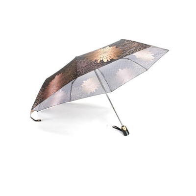 Зонт женский ТриСлона-L 3826 А,  R=58см,  суперавт;  8спиц,  3слож,  "Эпонж",  набивной,  коричневый 256242