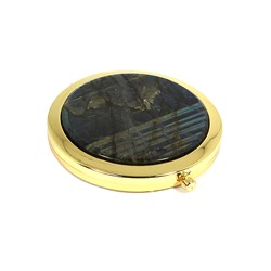 Подарочное зеркало с накладкой из лабрадора, круглое, золотистое, в коробочке