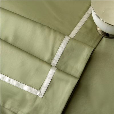 Комплект постельного белья Однотонный Сатин Премиум широкий кант на резинке OCPKR029