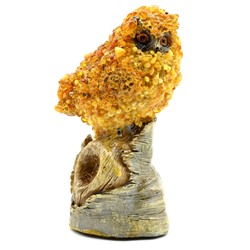 Фигурка покрытая янтарной крошкой сова на пне 68*60*130мм