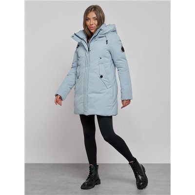 Зимняя женская куртка молодежная с капюшоном голубого цвета 589003Gl